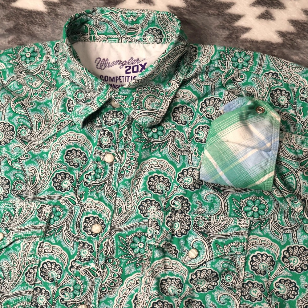 Wrangler 20X Competition Paisley Western Snap Shirt Green MJC266G Mens Medium